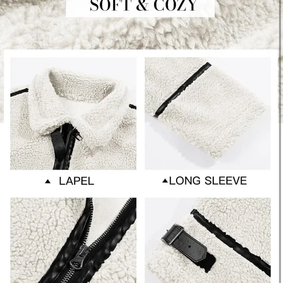 NWOT Faux Fur Sherpa Moto Jacket - Picture 6 of 7